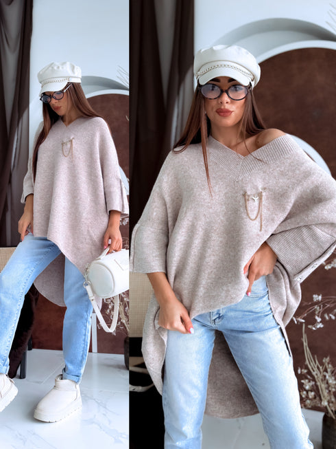 "BOND" pagarināts lielizmēra džemperis 3888L - TUMŠI BĒŠS